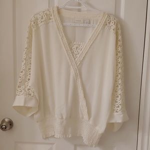 Chicos 3/4 arm crochet Bohemian white ivory blouse